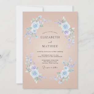 Invitation Mariage Floral Romantique Bleu Poudre