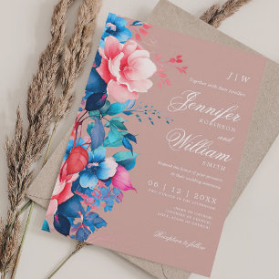 Invitation Mariage floral romantique Élégant Script Dusty Ros