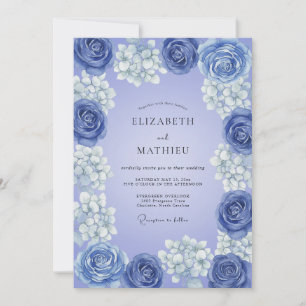 Invitation Mariage Floral Romantique Fleur Bleu Poussiéreux