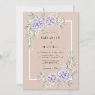 Invitation Mariage Floral Romantique Lavande Pêche