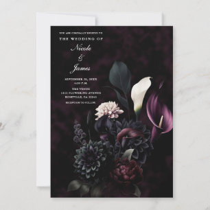 Invitation Mariage floral romantique Moody foncé