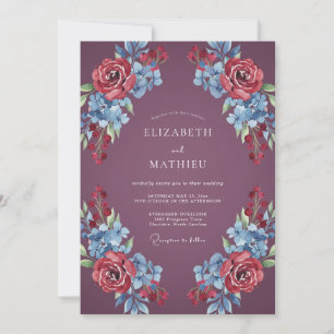 Invitation Mariage Floral Romantique Prune Profond