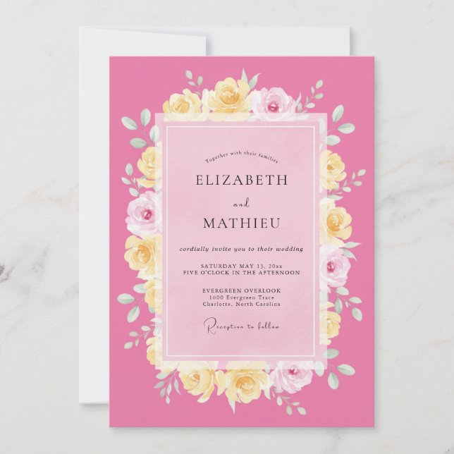 Invitation Mariage Floral Romantique Rose (Devant)