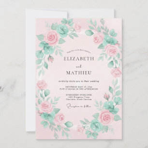 Invitation Mariage Floral Romantique Rose Teal