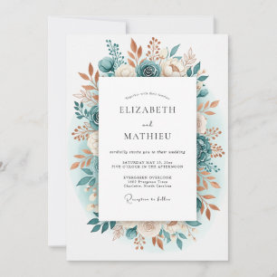 Invitation Mariage Floral Romantique Sarcelle