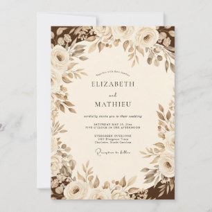Invitation Mariage Floral Romantique Sépia