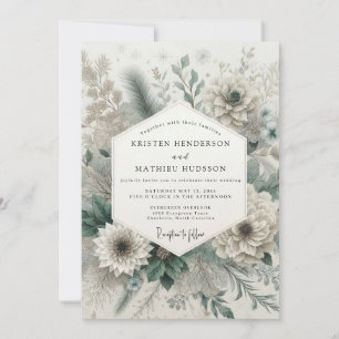 Invitation Mariage Floral Romantique Vert Sauge