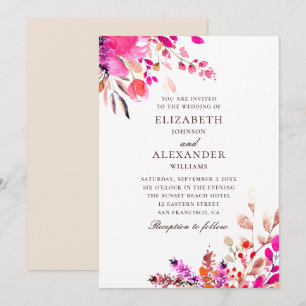 Invitation Mariage floral rose aquarelle. Jardin botanique