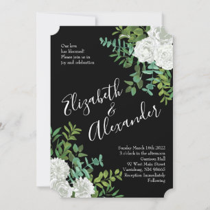 Invitation Mariage Floral Rose Black & White Peony