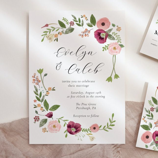 Invitation Mariage floral rose Boho vintage (Créateur téléchargé)