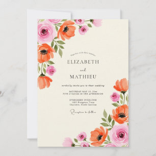 Invitation Mariage Floral Rose Corail Fantaisie