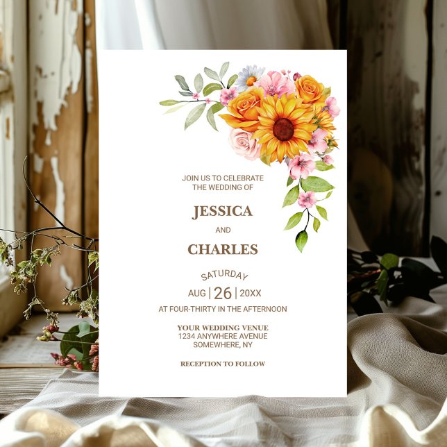 Invitation Mariage floral Rose de tournesol (Créateur téléchargé)