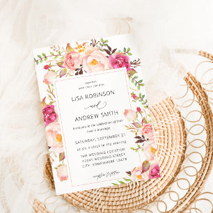 Invitation Mariage floral rose en fleurs V3