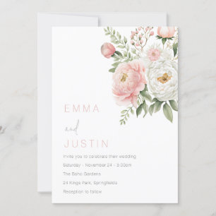 Invitation Mariage floral rose et blanc