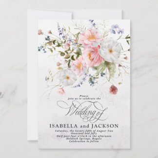 Invitation Mariage Floral Rose et Blanc Aquarelle Romantique