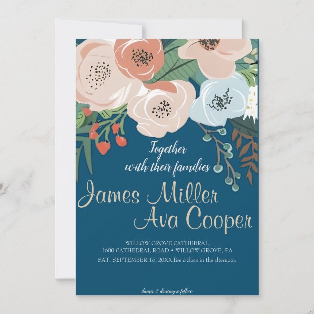 Invitation Mariage floral rose et blanc Magnolia (Devant)
