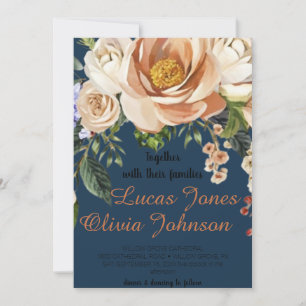 Invitation Mariage floral rose et blanc Magnolia