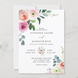 Invitation Mariage floral rose et blanc romantique
