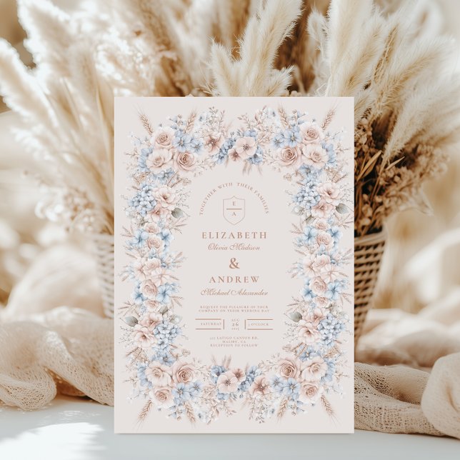 Invitation Mariage floral rose et bleu (Créateur téléchargé)