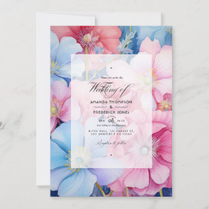 Invitation Mariage floral rose et bleu clair
