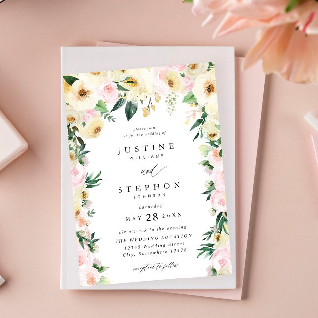 Invitation Mariage floral rose et jaune (Créateur téléchargé)