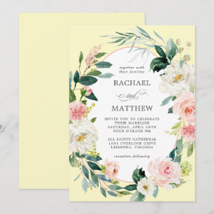 Invitation Mariage floral rose et jaune pâle