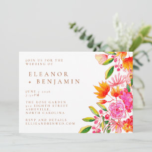 Invitation Mariage floral rose et orange élégant