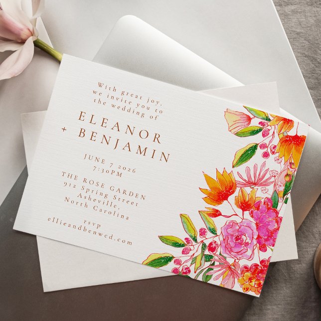 Invitation Mariage floral rose et orange moderne (Créateur téléchargé)
