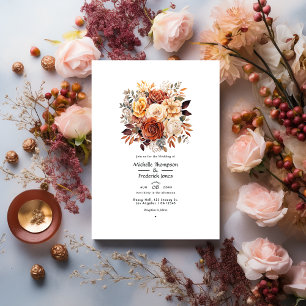 Invitation Mariage Floral Rose Gold et Brun Rose