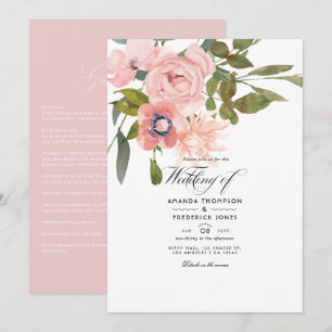 Invitation Mariage floral Rose Gold et Rose Pâle