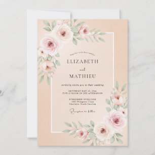 Invitation Mariage Floral Rose Gracieux Abricot