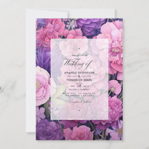 Invitation Mariage floral rose-lavande et quasi-mauve