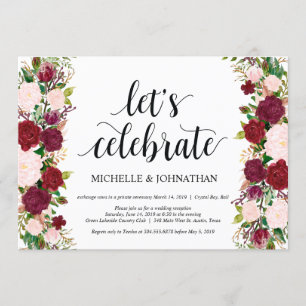 Invitation mariage floral rose marsala Réception Elopement