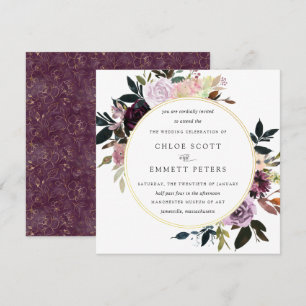 Invitation Mariage floral rose mauve doré
