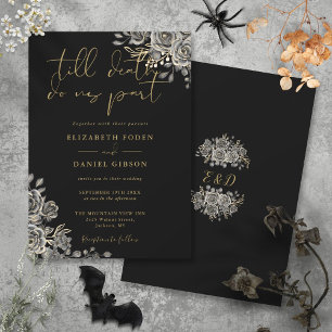 Invitation Mariage Floral Rose Noir Et Or