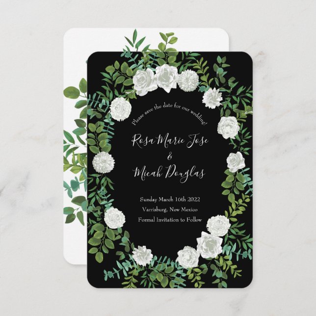 Invitation Mariage floral rose noire et blanche (Devant / Derrière)