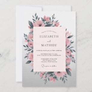 Invitation Mariage Floral Rose Pâle et Émouvant