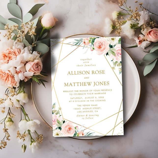 Invitation mariage floral rose pâle et géométrique (Créateur téléchargé)
