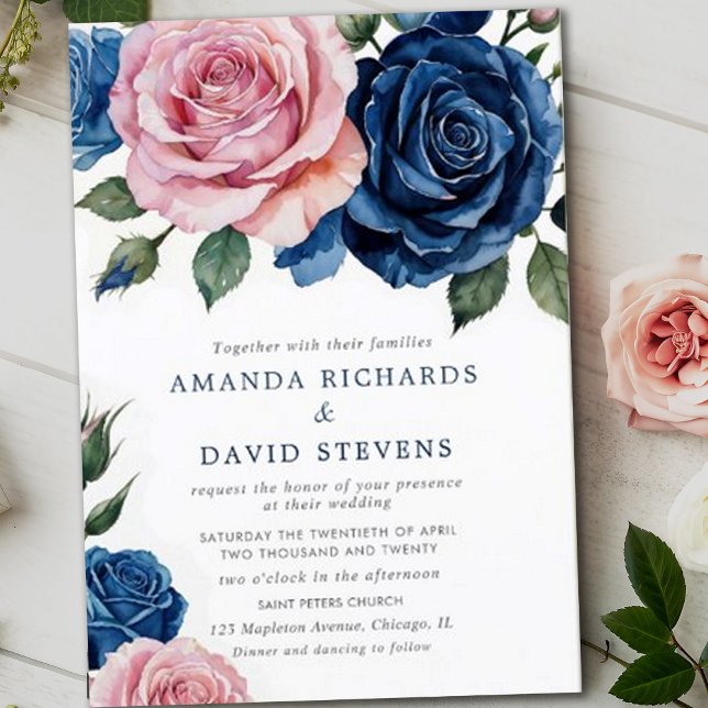 Invitation Mariage floral rose pâle et Rose poussiéreux (Créateur téléchargé)