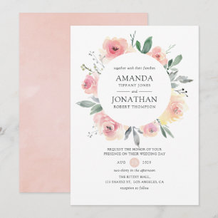 Invitation Mariage Floral Rose Pâle Pastel