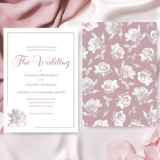 Invitation Mariage Floral Rose Pâle Romantique Blanc
