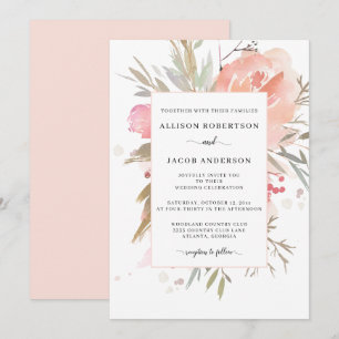 Invitation Mariage floral rose pâle simple Aquarelle