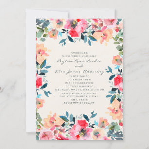 Invitation Mariage floral rose Peach Ivory Spring