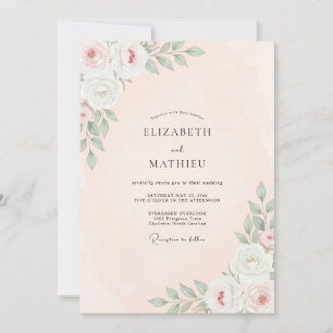 Invitation Mariage Floral Rose Pêche