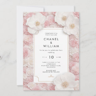 Invitation Mariage floral rose poudré inspiré de Chanel