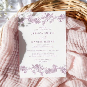 Invitation Mariage Floral Rose Poussiéreuse Classique Vintage