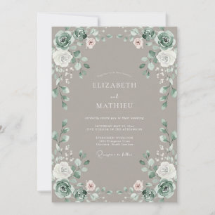 Invitation Mariage Floral Rose Poussiéreuse Taupe