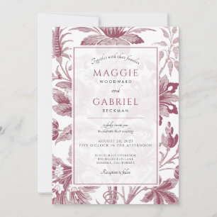 Invitation Mariage Floral Rose Poussiéreux Vintage