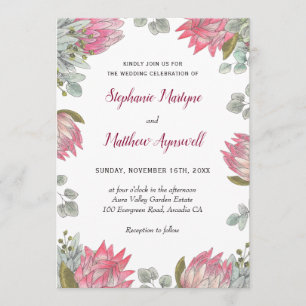 Invitation Mariage floral rose Protea Eucalyptus