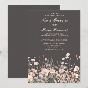 Invitation Mariage floral rose rose rose fleur sauvage